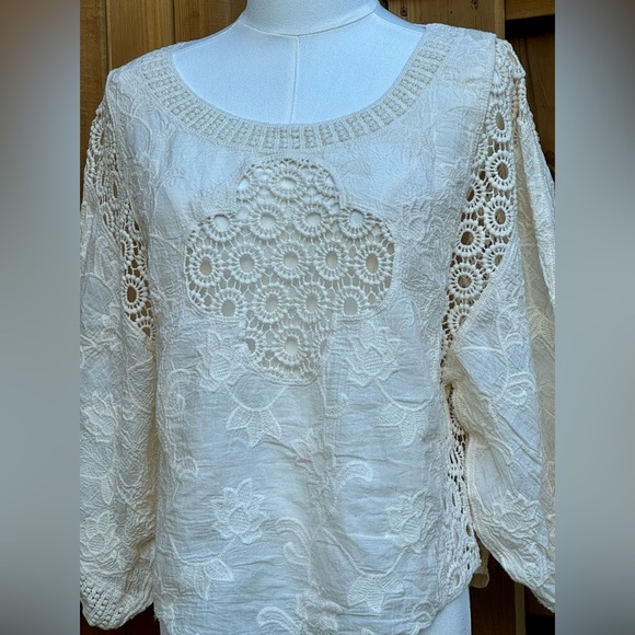 🆕 FARM Rio 🧿 NWOT Off White Crochet Long Sleeve Blouse - Picture 10 of 15